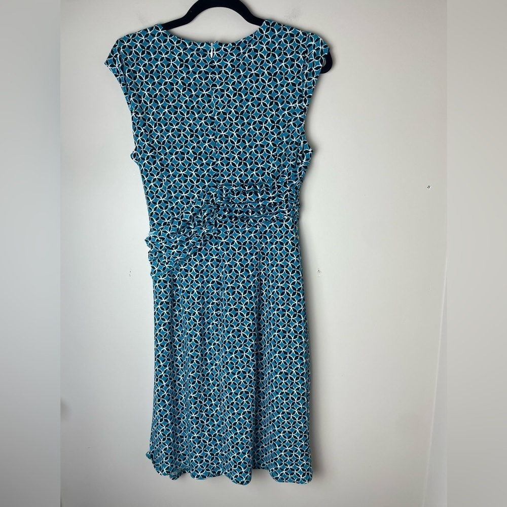 Ann Taylor Black Label Dress Geometric Print Faux Wrap Sz 8 Sleeveless Teal - Picture 7 of 10